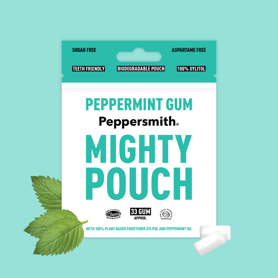 GUM: ENGLISH PEPPERMINT XYLITOL GUM - 50G MIGHTY POUCH (MIN ORDER 6)