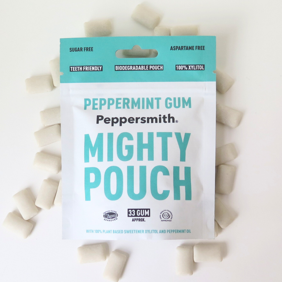 GUM: ENGLISH PEPPERMINT XYLITOL GUM - 50G MIGHTY POUCH (MIN ORDER 6)