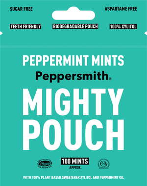 MINTS: ENGLISH PEPPERMINT XYLITOL MINTS - 60G MIGHTY POUCH (MIN ORDER 6)