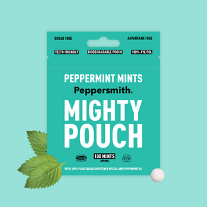 MINTS: ENGLISH PEPPERMINT XYLITOL MINTS - 60G MIGHTY POUCH (MIN ORDER 6)