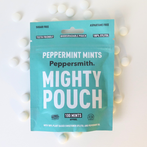 MINTS: ENGLISH PEPPERMINT XYLITOL MINTS - 60G MIGHTY POUCH (MIN ORDER 6)