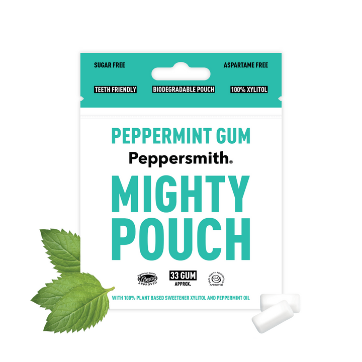 GUM: ENGLISH PEPPERMINT XYLITOL GUM - 50G MIGHTY POUCH (MIN ORDER 6)