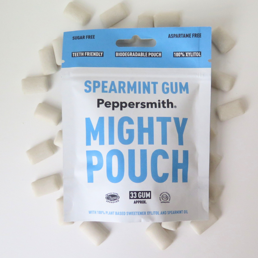 GUM: ENGLISH SPEARMINT XYLITOL GUM - 50G MIGHTY POUCH (MIN ORDER 6)