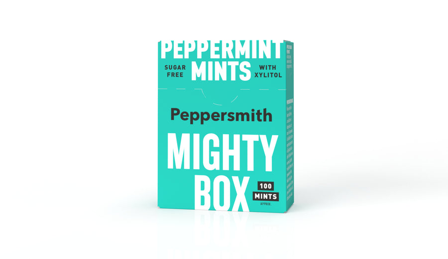 MINTS: ENGLISH PEPPERMINT XYLITOL MINTS - 60G MIGHTY BOX (MIN ORDER 4)
