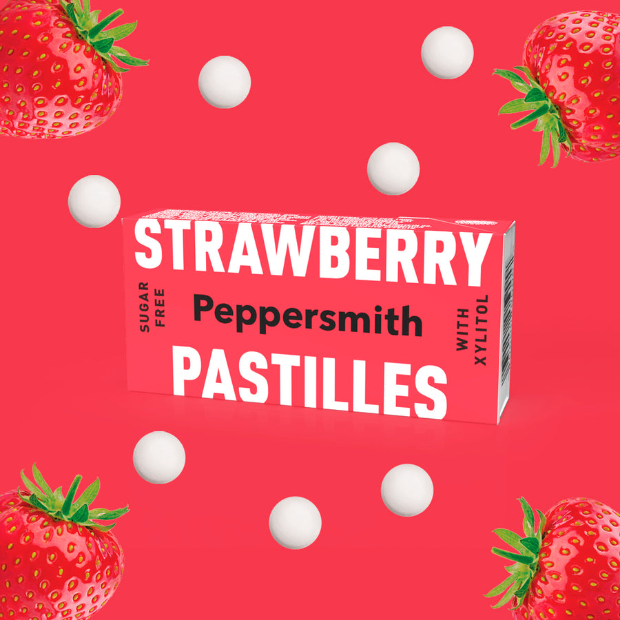 Smith Mints MINTS: STRAWBERRY XYLITOL MINTS - 12 X 15G POCKET PACKS