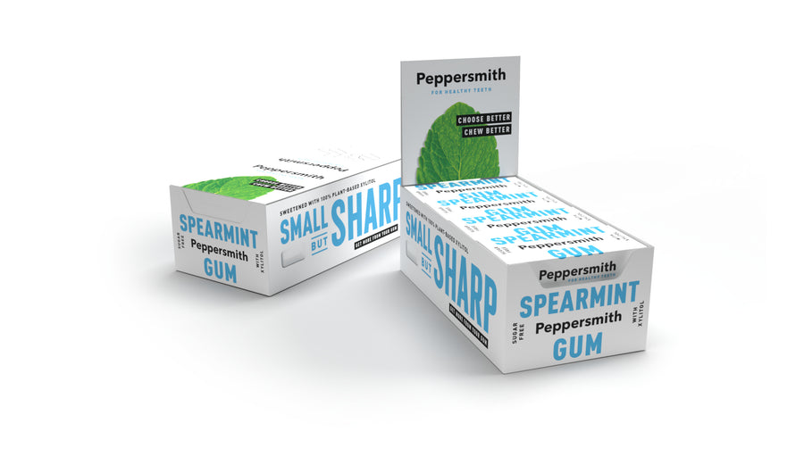 English Spearmint Xylitol Gum - 12 x 15g Pocket Packs